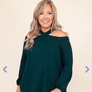 Chic Soul Flirtacious Smile Sweater-Hunter Green 1X